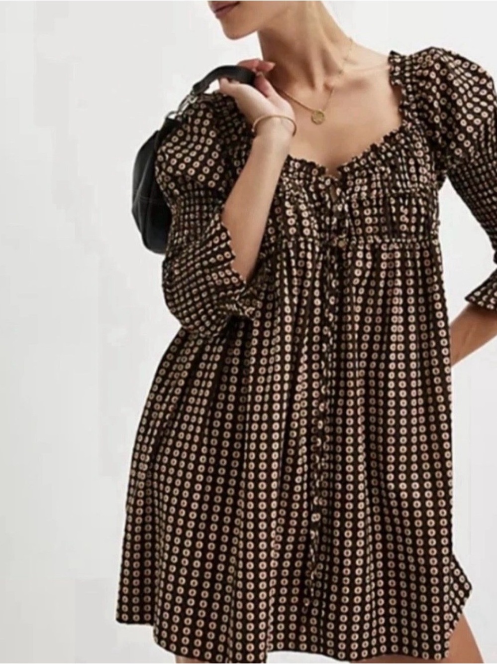Free People Star Dip Babydoll Dress in Black Multi Size Large